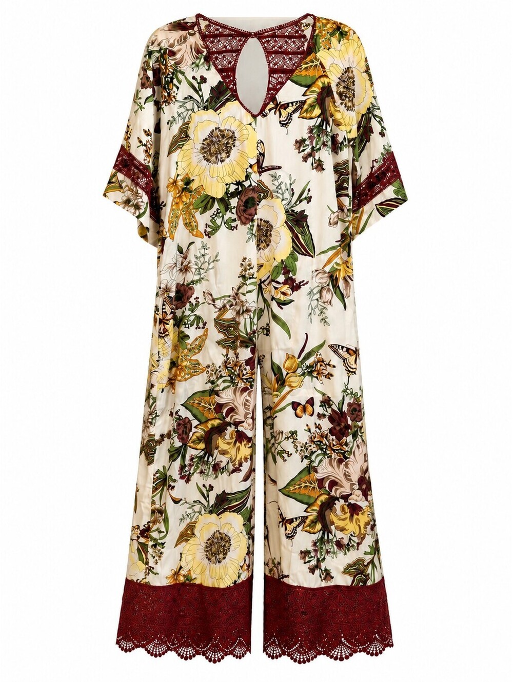 Anthropologie Tiny M Floral Butterfly Wide Leg Jumpsuit Lace Whimsigoth Boho